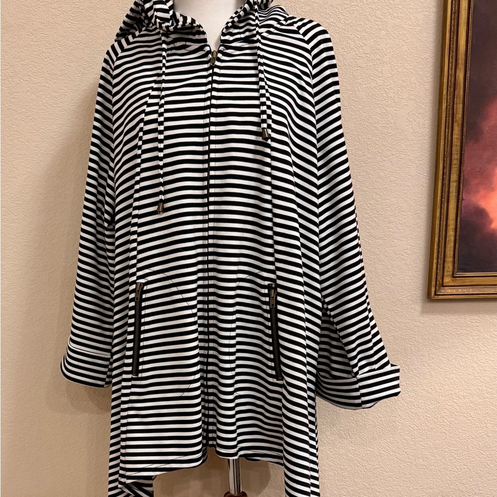 For Cynthia: Black and White Striped Hooded Zip Jacket